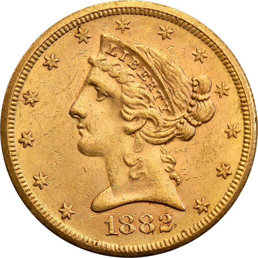 USA. 5 $ dolarów 1882 S, San Francisco